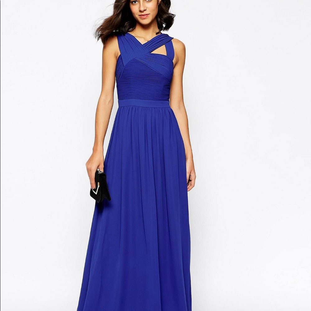BHLDN Royal Blue Cross-Back Chiffon Gown